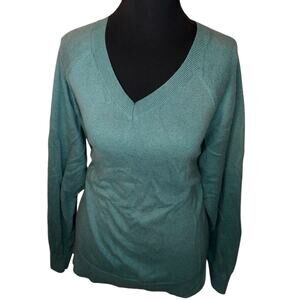 Lucky Brand Jade Green Women's Large Long Sleeve V-Neck Pullover Sweater Shirt